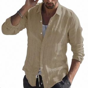 camicia casual da uomo nuova camicia di lino cott camicia allentata manica lg T-shirt primavera e autunno casual da uomo O02u #