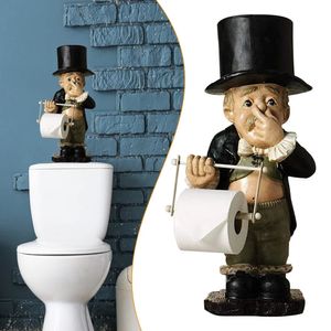 Kreative Parodie Toiletten-Haushälterin Rollenpapierhalter Lustige kreative mobile Rollenpapierskulptur Stand Home Desktop-Dekoration 240318