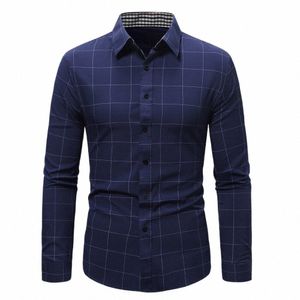 FGKKS 2023 Nya varumärkesplädtröjor Cott Dr Shirts Male LG Sleeve Slim Fit Busin Casual Floral Man Shirt 66OM#