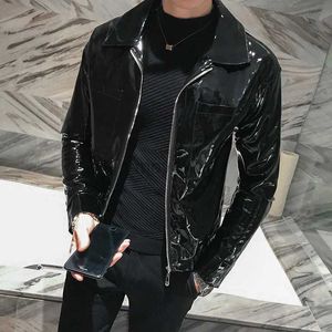 Herren-Leder-Kunstleder, glänzende Lederjacke, Herren-Bühnenkostüm, Rot, Schwarz, Braun, Nachtclub, Club, Herren-Lederjacke, einfarbig, schmale Herrenjacke, Mäntel 240330