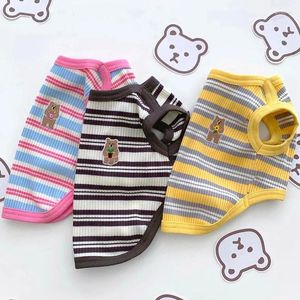 Dog Apparel Pet Clothes Stripe Print Bear Embroidery Vest For Clothing Cat Small Cute Thin Summer Fashion Boy Girl Products 2024