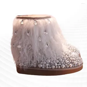 Sapatos casuais design personalizado sentido pérola strass cabelo mão personalizado inverno quente tudo com fita botas de neve moda tendência