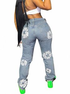 SIMENUAL HIPSTER FRS Tryckt Cott Jeans Woman Mid midja Butts Zipper LG Pants Fall Y2K Streetwear Going Out Byxor 20Zn#