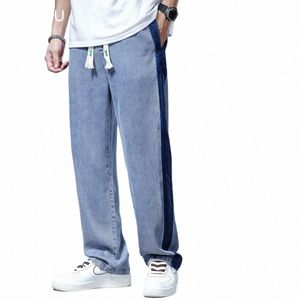 Jesienne zimowe streetwear workowane dżinsy Mężczyźni 100%Lyocell Fabric Fi Proste szerokie spodnie Męs