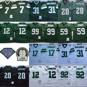 1992 99 JB Vintage 75º Aniversário Futebol 12 Randall Cunningham Jersey 92 Reggie White Jerome Borwn Wilbert Montgomery Harold Carmichael Seth Joyner