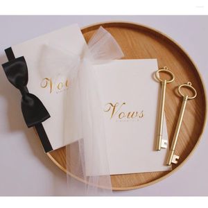 Party Decoration 1Pair Ins Style Bronzing Wedding Vow Books Card With Pennor Bjud in Gift Book Vows Ribbon Cards Ribbons14x20cm