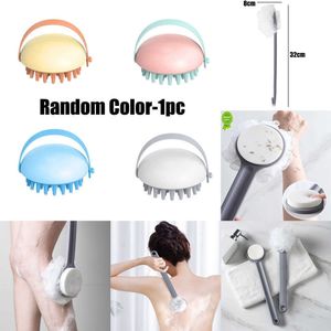 2024 Multifunctional Rubbing Double-Sided Brush Strong Rubbing Ash Bath Ball Long Handle Sponge Bath Brush Bathroom Cleaning Tool