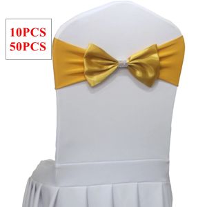 Sashes Gold Color Lycra Chair Band Bandex Sash con fiocco di raso per sedia Copertura Evento Fare di nozze Decorazione natalizia