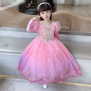 Princess Sophia Dress Autumn Winter Pink Girls Birthday Party 210 Years Old Kids Velvet Long Sleeved Rapunzel Cosplay Clothing 240318