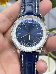 Op Factory Men's Watches Aviation Timer 41mm Automatisk mekanisk 2824 Rörelse Sapphire Night Glow Deep Waterproof Blue Dial Luxury Wristwatches Real foton tagna