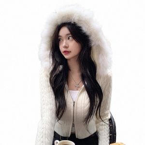 Furry Hooded Sweaters Coat Autumn Winter Women Casual Hoodie Y2K dragkedja beskuren tröja Korean kvinnlig stickad W9ns#