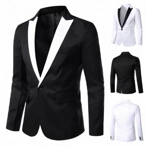 2023 Nowy kombinezon przylotu Single Butt Suits Slim Fit Party Wedding Casual Blazer Black and White Solid Design Collar Blazers Z6GV#