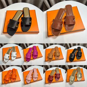 Luxury Paris slides designer sandals slippers for womens Orange pantoufles claquettes room Ladies Leather Flat sandles Fashion mules Sliders Black white Slipper
