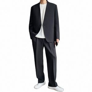 Collarl Single Butt Blazers Men Korean Harajuku Streetwear fi vintageルーズカジュアルスーツコート男性スーツジャケットブレザーe4mf＃