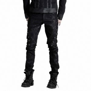 Punk Rave Men's Uniform Style Steampunk Street Handsome Straight Elastic Pants Fi Black Rivet Men Pencil Trousers P2LZ#