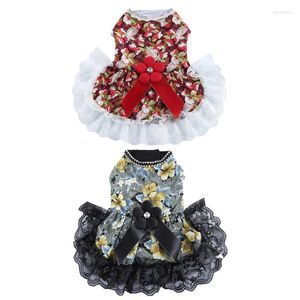 Köpek giyim elbisesi ile bowknot yaz yavrusu prenses nefes alabilen çiçek kelebek evcil hayvan dantel tül kolsuz kıyafetler