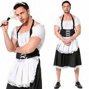 French Gothic Maid for Men Sexig Sling Black White Lolita Dr Set Uniform Butler Halen Cosplay Costume Serviter Stage Cloth R8ki#