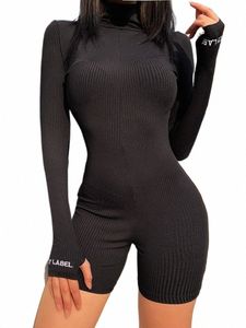żebrowane turtleeck sport noszenie swobodne kombinezony kobiety liter haft haft wenny seksowne playuit żeńska fitn rompers kombinezon d3mr#
