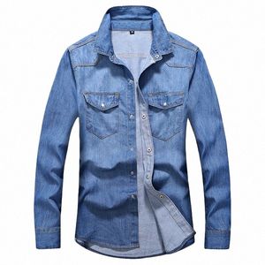 spring Men's Denim Shirt Solid Color Wed Denim High Quality Men's Shirt Busin Casual Men's Shirt Cardigan A1le#