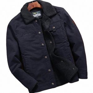 giacca invernale in denim da uomo nuova fodera in pile spessa giacca calda da uomo casual kaki verde agnello Parka giacca da uomo Fi F4Wg #