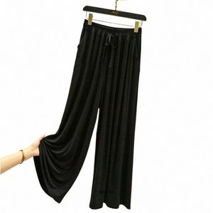 Plus rozmiar 6xl 150 kg szerokich spodni dla kobiet letnie cienki czarny szary spodnie LG lg luźne spodnie femme duże miękkie spodnie 57BG#