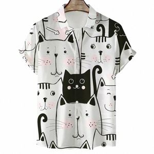 men's Shirt Cute Carto Cat 3D Printed Casual Fi Women Short Sleeves Shirts Butt Lapel Tops Oversized Unisex Clothing m6WE#