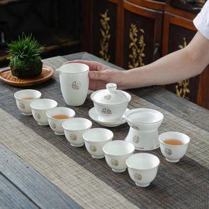 Conjuntos de chá Krukke Estilo Chinês Ovelha Gorda Jade Porcelana Conjunto de Chá China High-End Caixa de Presente Cerâmica Tampa Tigela Copo Pote Cerami