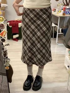 American Vintage Plaid Midi Rock Frau A-Line High Taille Lange Röcke Sommerschule Style Y2K Classic Cotton Faldas Chic 240323