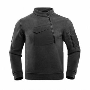 Full Zip Up Tactical Green Fleece Jacket Thermal Warm Work Coats Mens Pockets Safari Jacket Vandring Outwear Windbreaker K8BO#