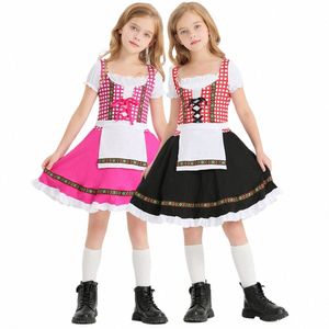 Oktoberfest Costume Traditial German Bavarian Dirndl Dr for Children Girl Maid Cosplay Dr J8B0#