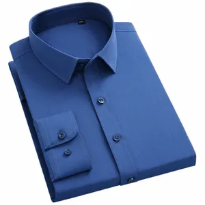 Мужские рубашки Fi Bamboo Fiber Solid Dr без кармана с рукавами Lg Стандартная посадка Формальная деловая повседневная эластичная офисная рубашка 59Ne #