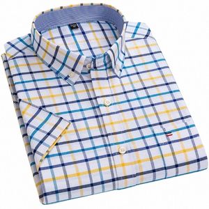 Plus Size Camisas de Verão dos homens Oxford Listras Verticais Manga Curta Padrão-ajuste Solto Xadrez Sólido Macio Cott Homem Camisa w0t5 #