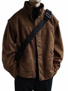 Herbst Winter Arbeitskleidung Baseball Jacke Männer Solid Cargo Dark Revers Mantel Unisex Nische Unisex Japan Vintage Reißverschluss Wildleder Jacke J15F #