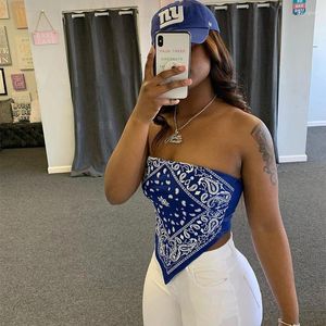 Women's Tanks Cute Sexy Graphic Bandana Crop Top Women Clothing 2024 Summer Off Shoulder Backless Tank Tops