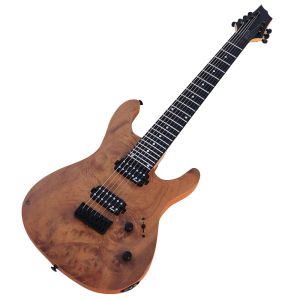 High Grade 7 Strings Electric Guitar Tree Burl Skin Natural Color Solid Okoume Body