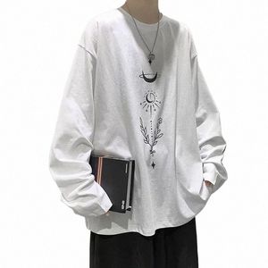 lg Sleeve T-shirts Men Printing Vintage Loose Tshirt Couple Chic Teens Handsome All-match Retro Tops Oversize 4XL Harajuku Tee u0hi#