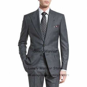 przystojne szare męskie garnitury szczyt lapel busin blazer bankiet smoking impreza PROM SLIM FIT 2 -częściowy zestaw Terno Masculino Pants 51fn#