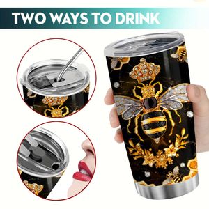 1pc, 20oz Bee Tumbler Stainless Steel Insulated Water Bottle with Lid Hot Cold Drinks Perfect for Outdoor Travel and Everyday Use - Great Valentine's Day Gift