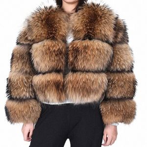 2024 Maomaokg Super Winter Winter Women Luxury Thick Real Racco Fur Coat Natural Fox Fur Jacket بالإضافة إلى السترات ذات الحجم الإناث Q7QH#