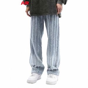 Retro Hole rippade distraherade jeans för män rakt ons harajuku hiphop lossa denim byxor vibe stil casual jean pants k7tc#