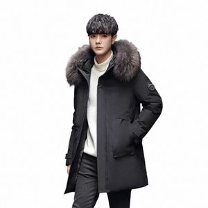 men's Fur Collar Extended Down Jacket High Quality Black Down Jacket Windproof Warm Parkas Solid Hooded Winter Coats 03kE#