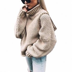2023 New Women Autumn Half High Neck Pullover Female Solid Color Lg Sleeve Coarse Knit Sweaters Ladies Fi O Neck Tops P95M#