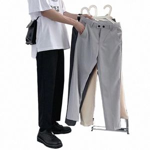 men's Casual Pants Korean Style Trendy Suit Pants Loose Thick and Veet Cropped Trousers Wide-leg Pants w47b#