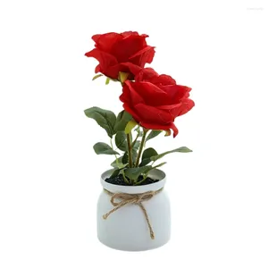 Decorative Flowers Artificial Rose Flower Bonsai Fake Plants Plastic Potted Plant Home Desktop Simulated Decor Living Room Ornament