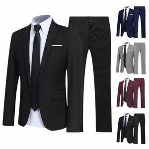 1 set şık erkekler blazer pantolon mizaç damat takım elbise düz renk düğün aşısı yaka resmi damat takım set e7gv#