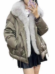 2023 inverno para baixo mulheres jaquetas fi sólido real natural gola de pele de raposa carcela branco ganso para baixo forro interno streetwear a81u #