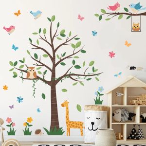 Stickers New Cartoon Large Tree Flowers Wall Stickers for Kids Girls Boys Room Nursery Kindergarten Decoration Animals Wallpaper