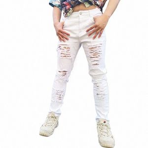 Fi Homens Denim Jeans Designer Reto Arruinado Buraco All-Match Marca Branco Vermelho Preto Calças Masculinas Tamanho Grande Hip Hop Calças 72eA #