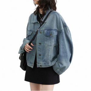 Chic Ven Fi Women Blue Denim Coat Loose Retro Cowboy Coat Female Jean Jackets Woman Clothing Tops Spring Autumn 2024 Z6MG#