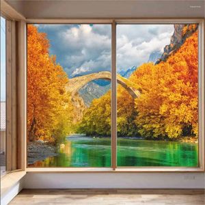 Window Stickers Privacy Glass Film Golden Autumn Scene Pattern Frosted Door Flim Anti UV No Glue Static Electricity Windows Sticker